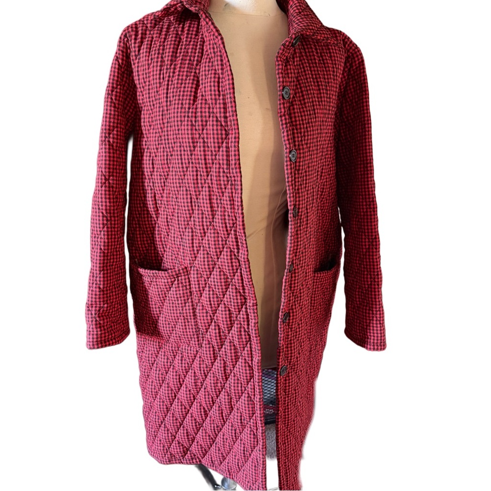 Vintage Sunbrose Women's long Quilted Red Coat Sz large front pockets lined Sz m